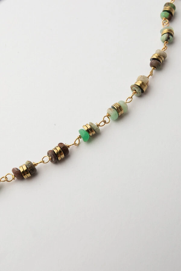 Pulseira Crisoprázio Hematita Banho Ouro 18K