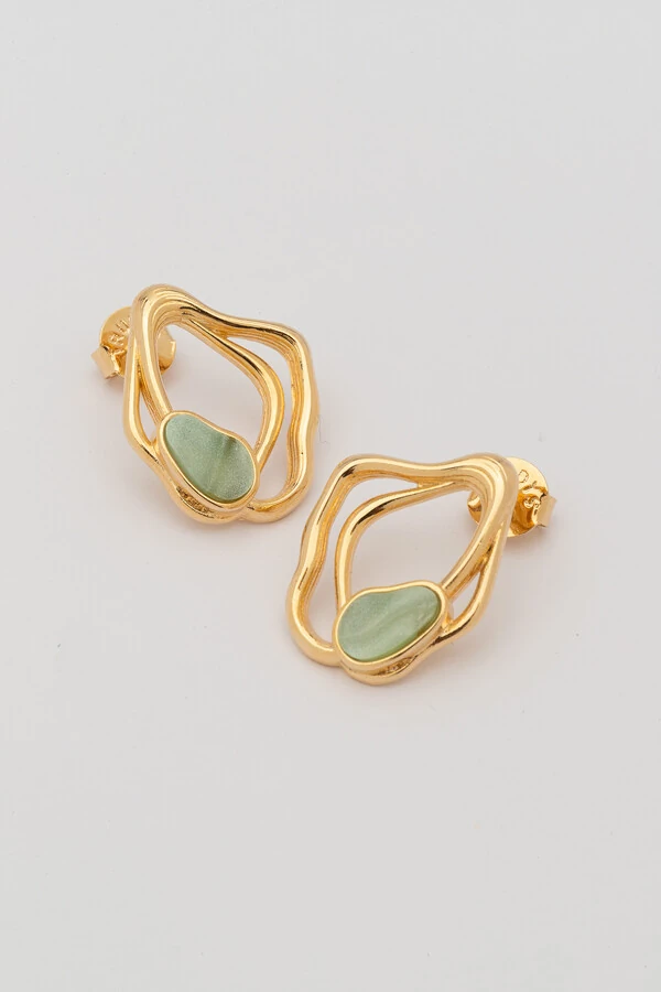 Brinco Dourado Orgânico Resina Verde