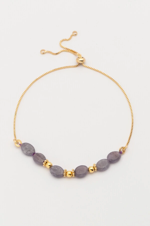 Pulseira Luna Jade Lilás Banho Ouro 18K