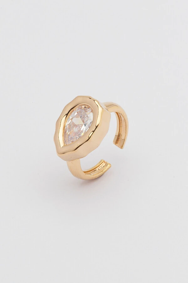 Anel Dourado Dedinho Gota Zircônia