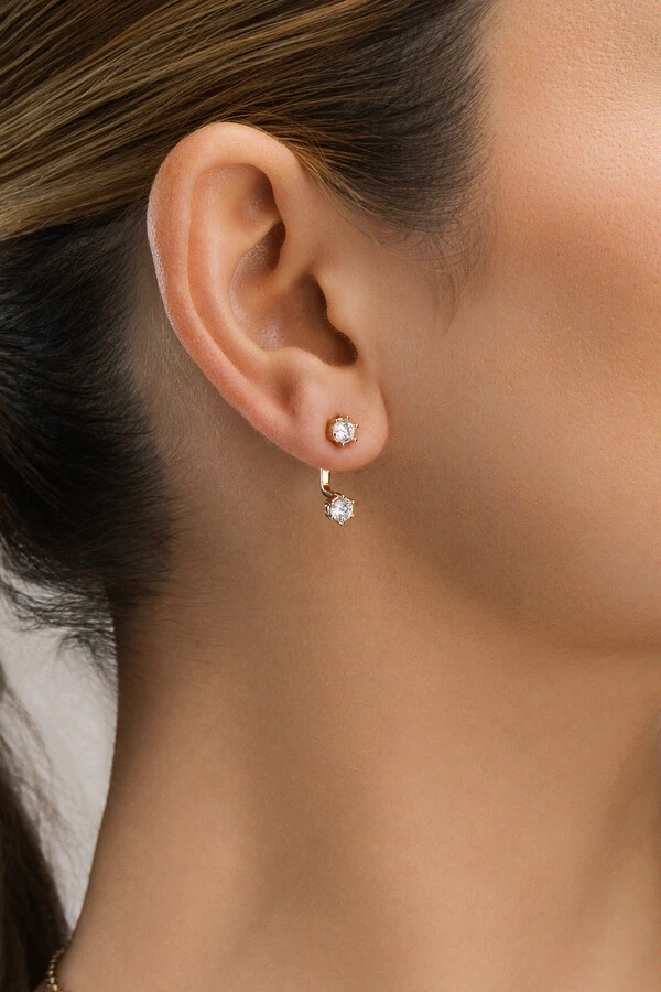Brinco Dupla Zircônia Banho Ouro 18K