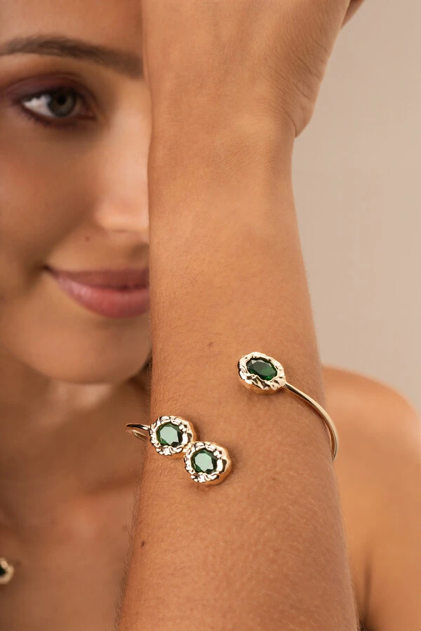 Pulseira Dourada Amazonas Verde Esmeralda