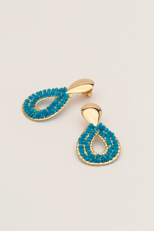 Brinco Dourado Gota Vidrilho Azul