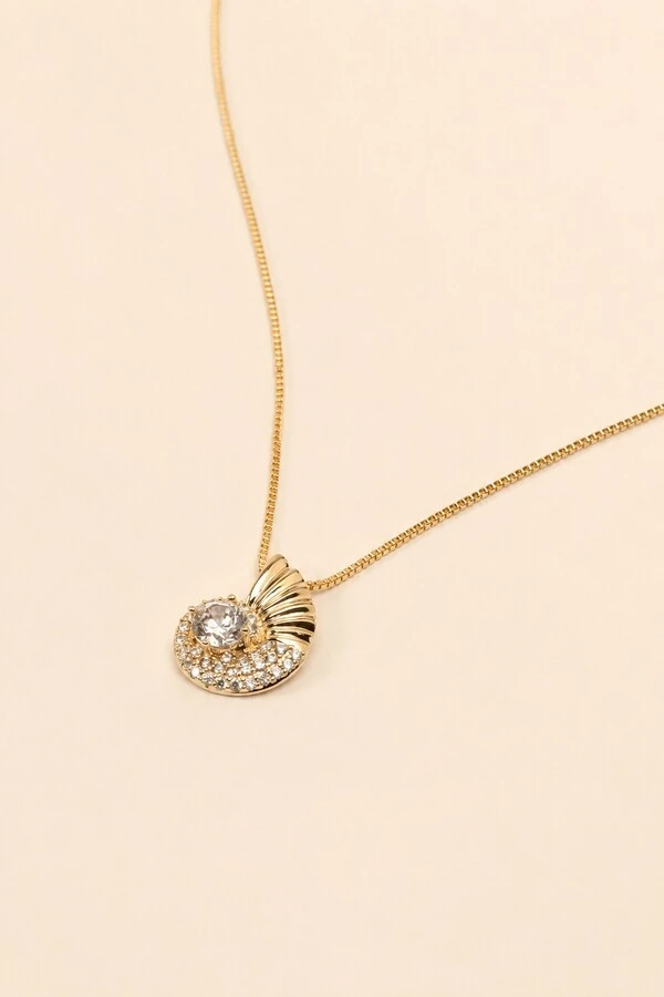 Colar Caracol Zircônia Banho Ouro 18K