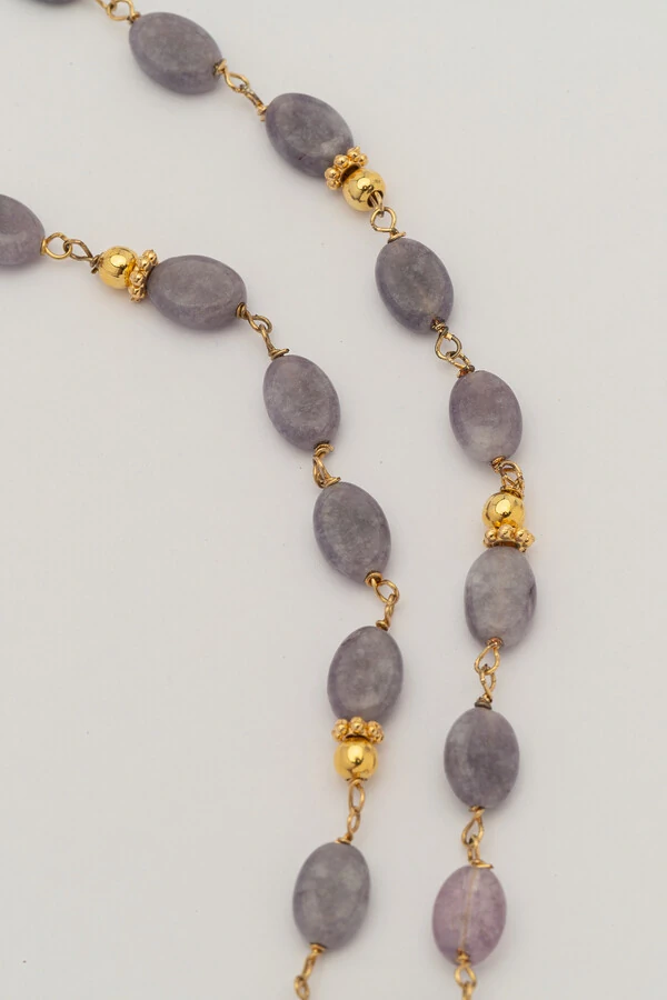 Colar Luna Jade Lilás Banho Ouro 18K