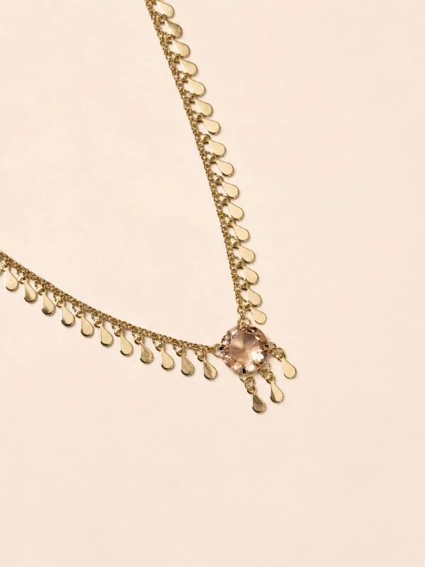 Colar Dourado Placa Gotas e Morganita