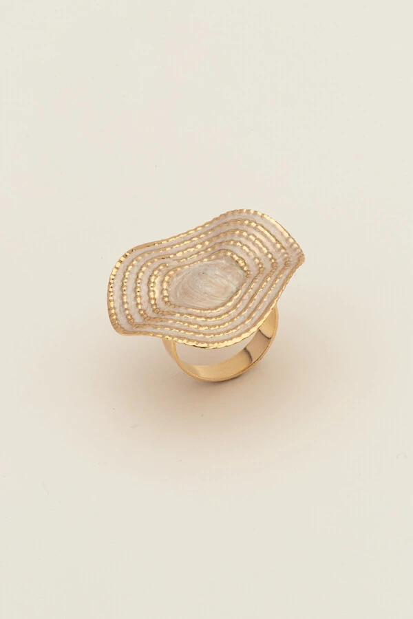 Anel Círculo Ondas Resina Madrepérola