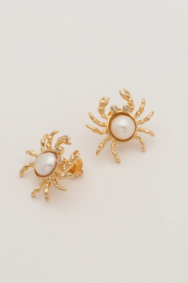 Brinco Caranguejo Pérola Natural Banho Ouro 18K