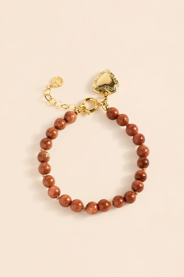 Pulseira Goldstone Relicário Coração Banho Ouro 18K
