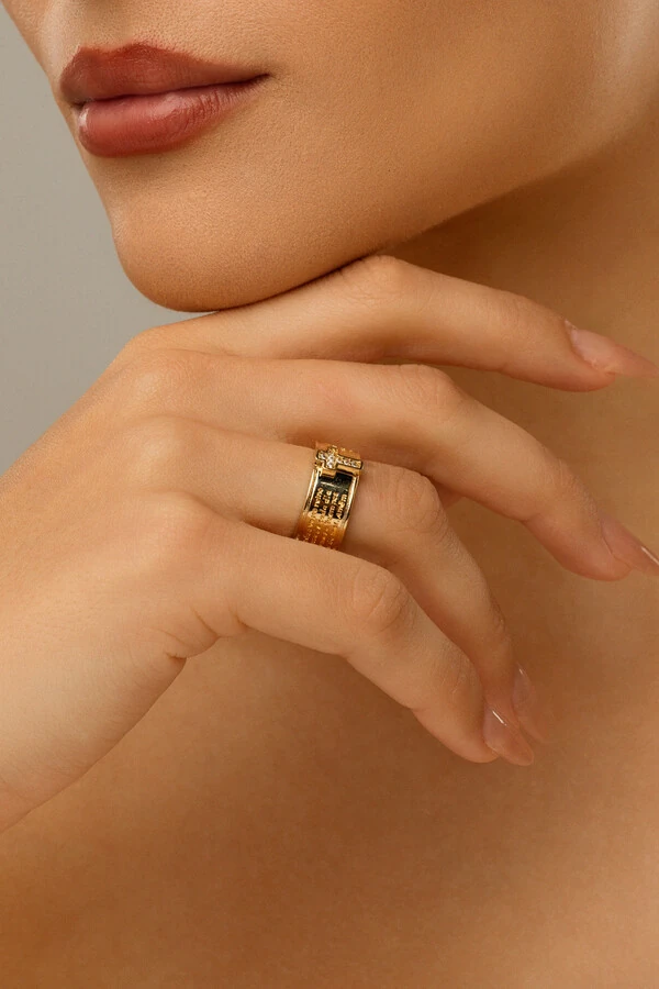 Anel Aliança Larga Pai Nosso Zircônia Banho Ouro 18K