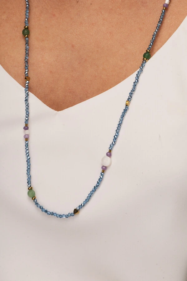 Colar Summer Cristal Blue Banho Ouro 18K