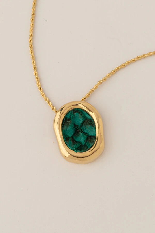 Colar Dourado Orgânico Couro Tilápia Turquesa