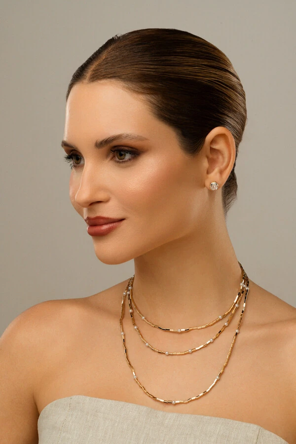Colar Triplo Canutilhos Dourado
