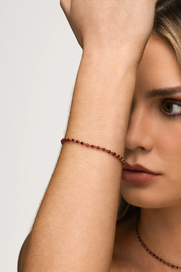 Pulseira Eloysa Jade Rubi Banho Ouro 18K