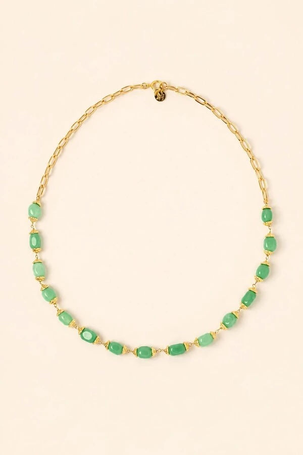 Colar Jardins Jade Verde Banho Ouro 18K