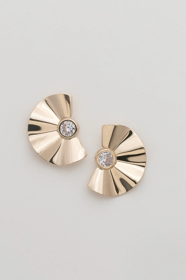 Brinco Dourado Leque Zircônia