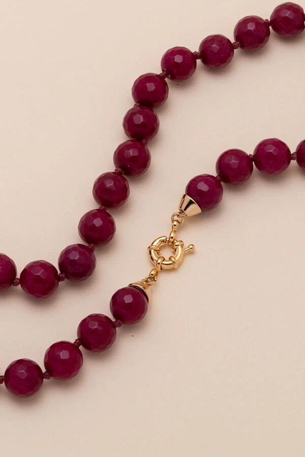 Colar Eva Jade Fúcsia Banho Ouro 18K