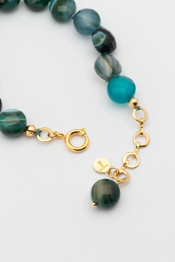 Pulseira Dawn Agatha Azul Mescla Banho Ouro 18K