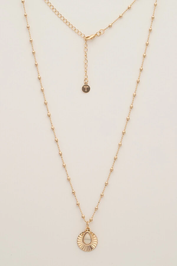 Colar Bolinha Dourado Placa Gota Resina