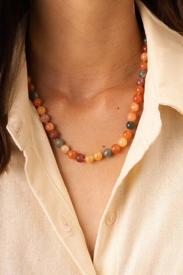 Colar Curto Marise Mix Jade Banho Ouro 18K