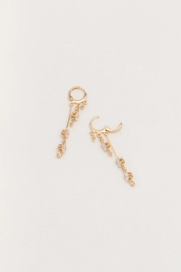 Brinco Palito Cascata Zircônia Banho Ouro 18K