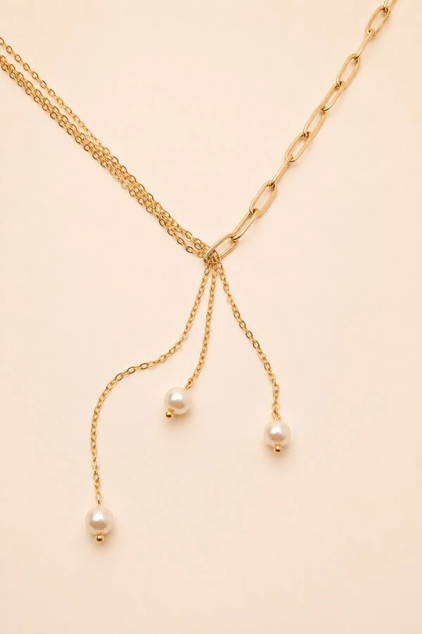Colar Dourado Elo com Pérolas