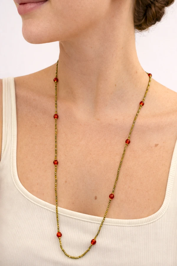 Colar Longo Virginia Zircônia Verde Banho Ouro 18K