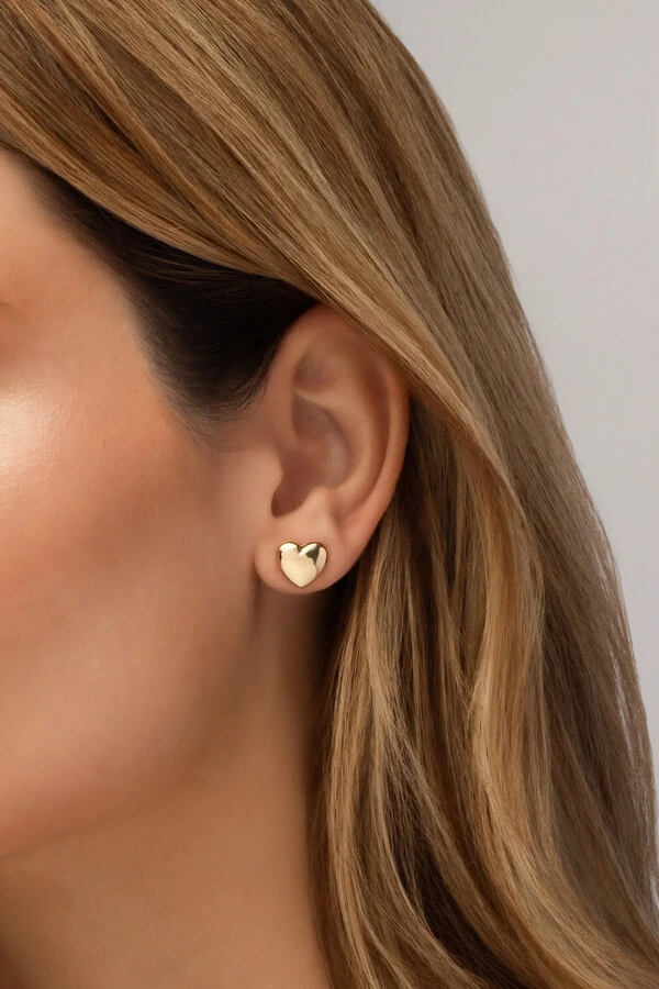 Brinco Coração G Liso Banho Ouro 18k