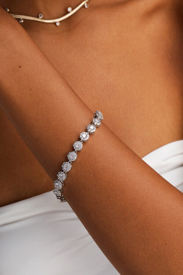 Riviera Prateada Flor Zircônia Cristal