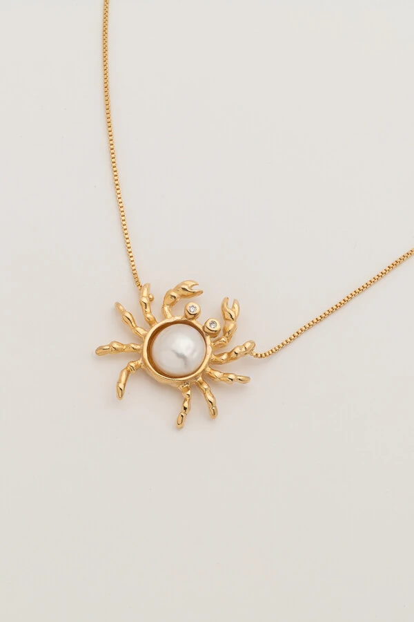 Colar Caranguejo Pérola Natural Banho Ouro 18k