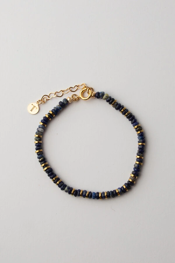 Pulseira Lápis Lazuli Banho Ouro 18K