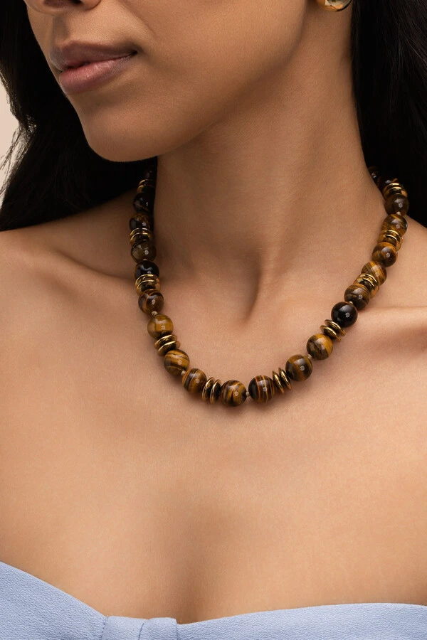 Colar Vereda Olho de Tigre Banho Ouro 18K