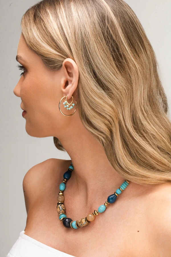 Argola Cachinho Turquesa Banho Ouro 18K