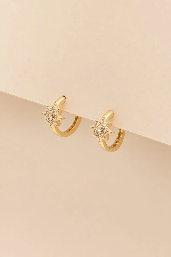 Brinco Argola Sol Zircônia Banho Ouro 18K