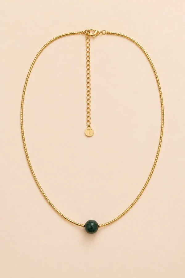 Colar Dourado Biarritz Canutilhos Jade Verde