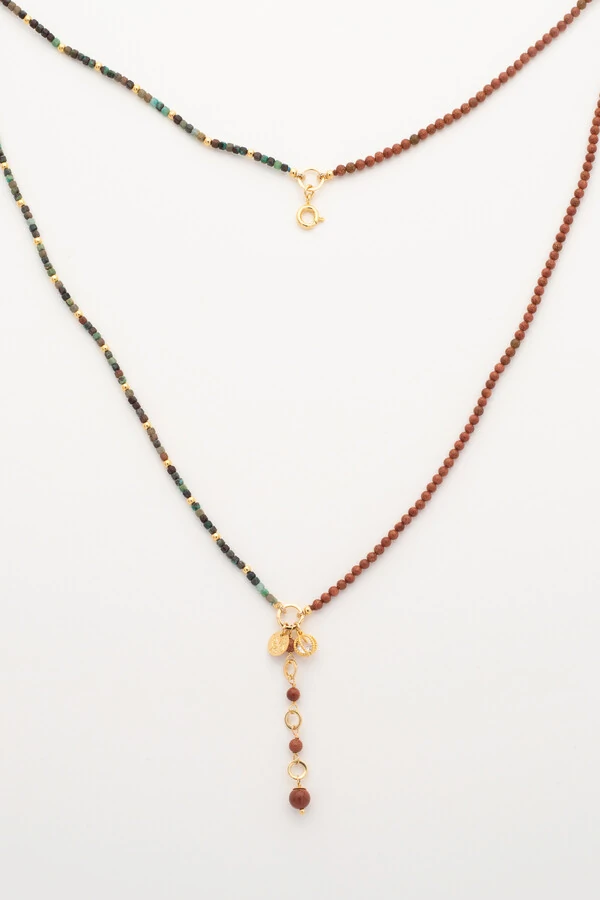 Colar Choker Duplo Atacama Turquesa Gold Stone Banho Ouro 18k