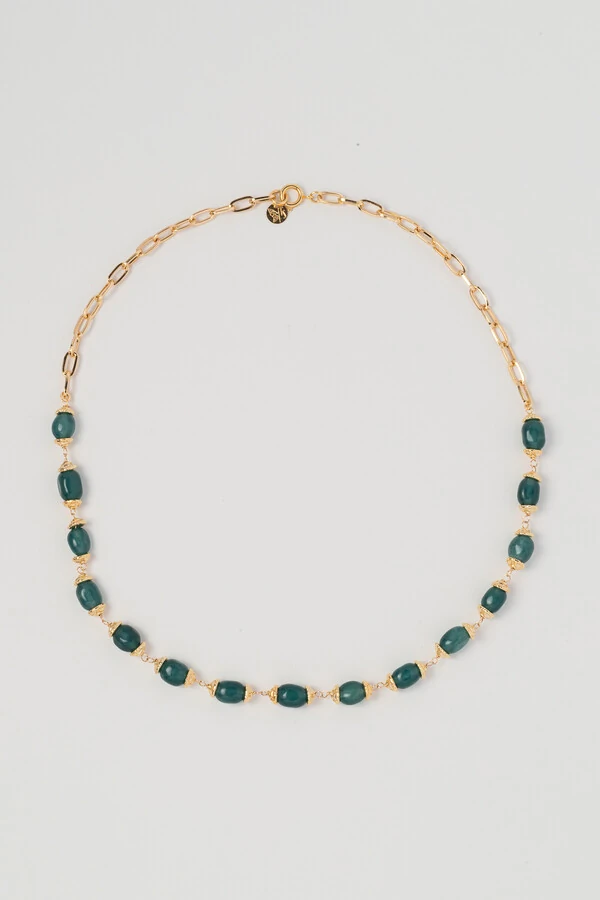 Colar Dawn Jade Azul Banho Ouro 18K