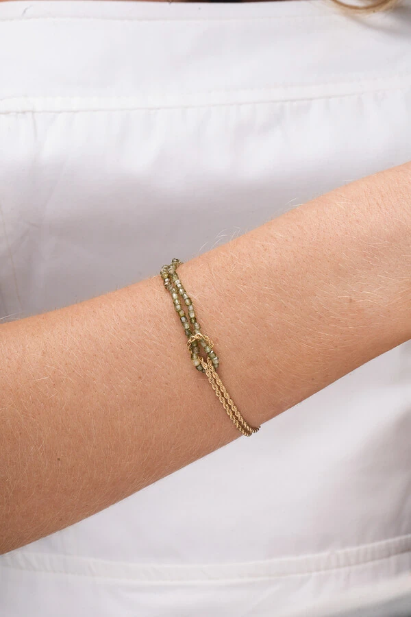 Pulseira Entrelaçada Zircônia Verde Banho Ouro 18K