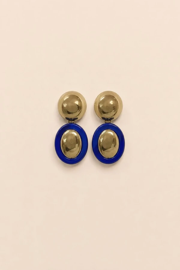 Brinco Dourado Resina Azul