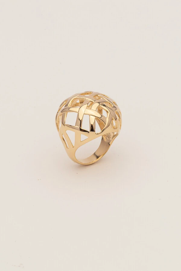 Anel Esfera Vazada Banho Ouro 18K