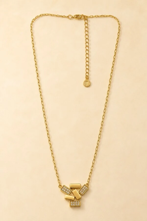 Colar Dourado Retângulos Zircônia Cristal