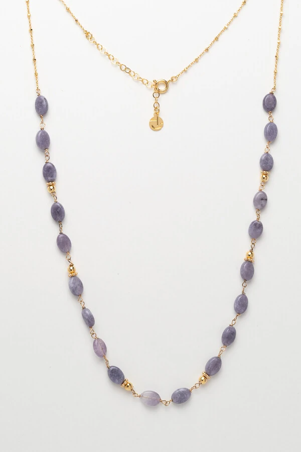 Colar Luna Jade Lilás Banho Ouro 18K