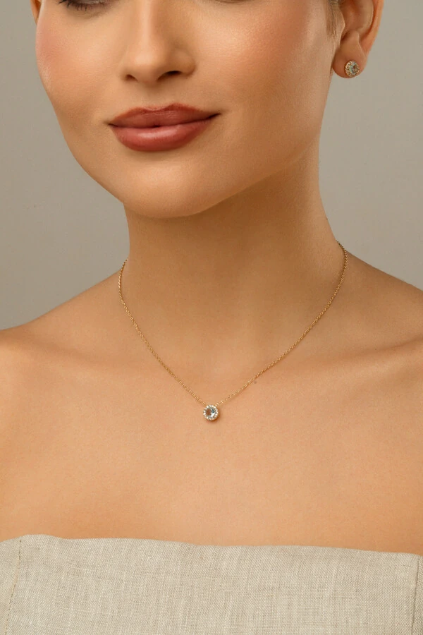 Colar Solitário Zircônia Acqua Banho Ouro 18k