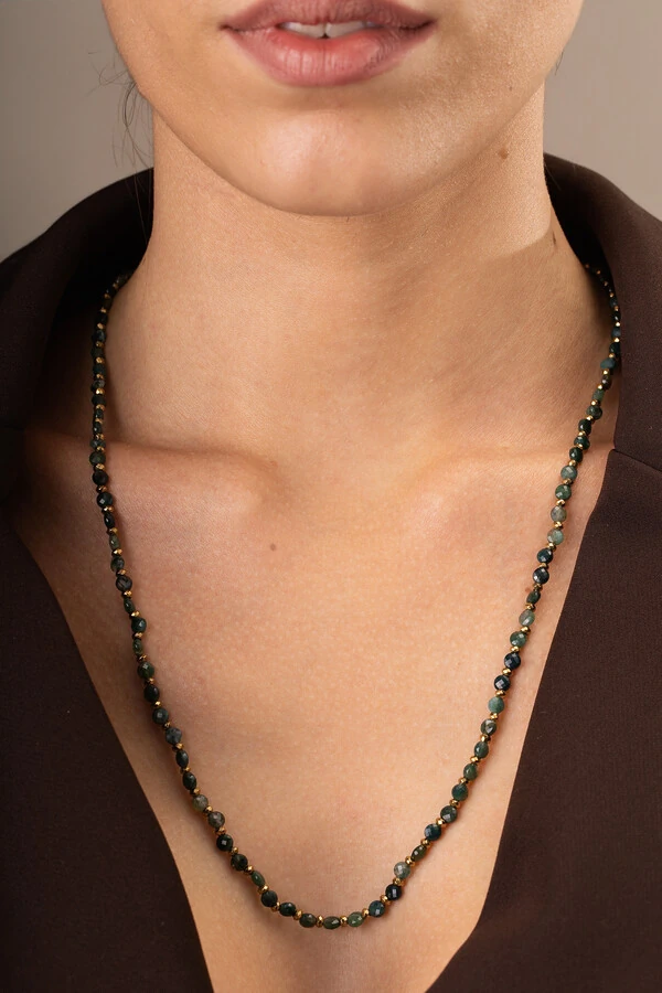 Colar Dawn Jasper Jade Oceano Banho Ouro 18K
