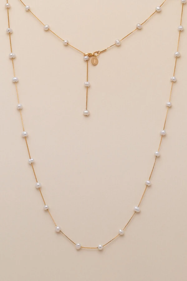Colar Siena Fio Pérola Natural Banho Ouro 18K