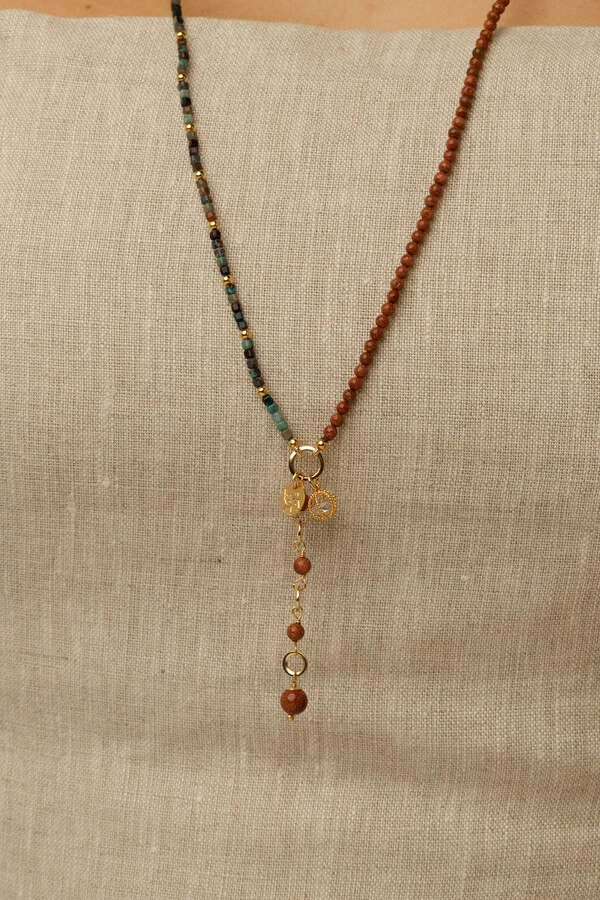 Colar Choker Duplo Atacama Turquesa Gold Stone Banho Ouro 18k