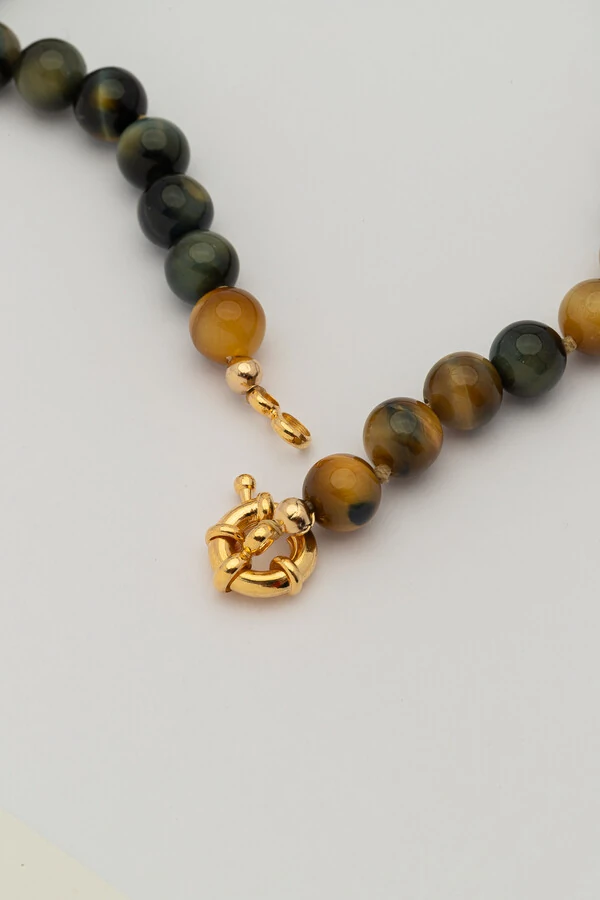 Colar Maré Olho de Águia Banho Ouro 18K