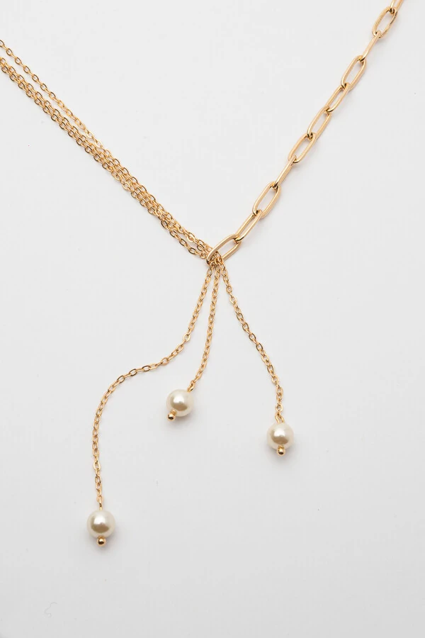 Colar Dourado Elo com Pérolas