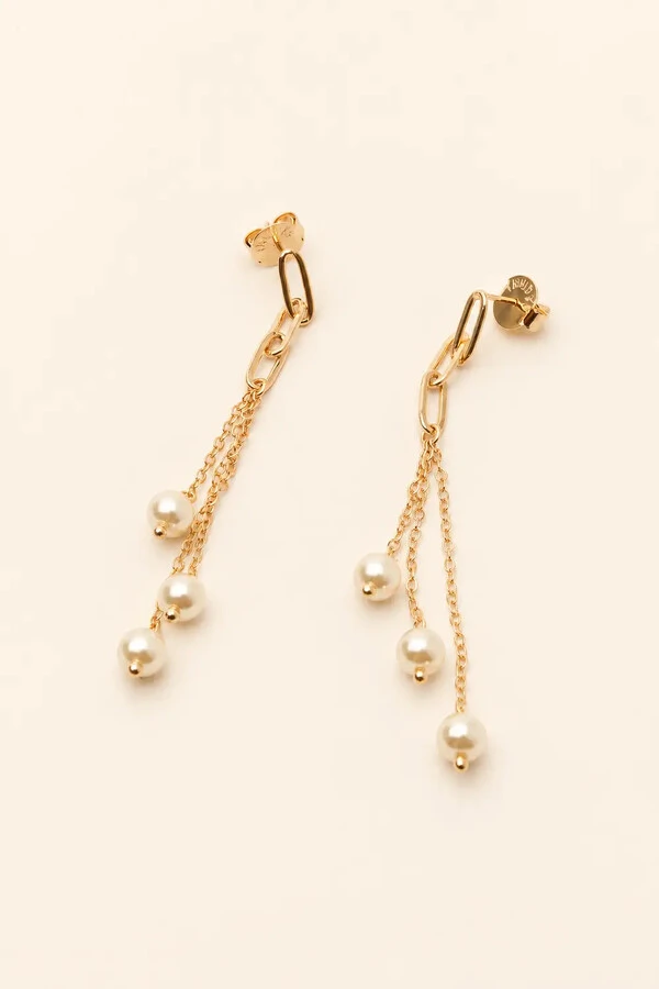 Brinco Dourado Elos com Pérolas