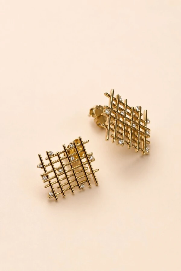 Brinco Tela Zircônia Banho Ouro 18K